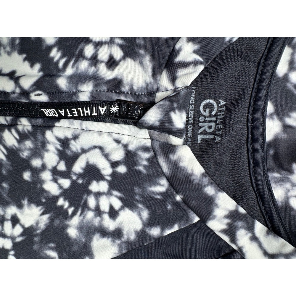Athleta Girl Long Sleeve One Piece Swimsuit Tie Dye Black White Half Zip L 12 - Picture 2 of 8
